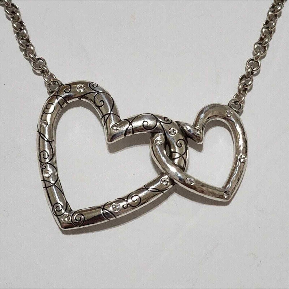 Brighton Silver Interlocking Hearts Necklace Scro… - image 2